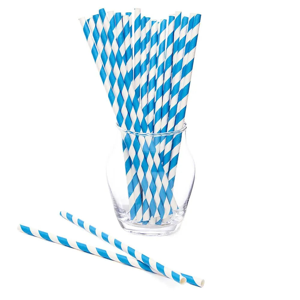Papier-Trinkhalme, 7,75 Zoll – Europäisch Blau gestreift, 25er-Pack